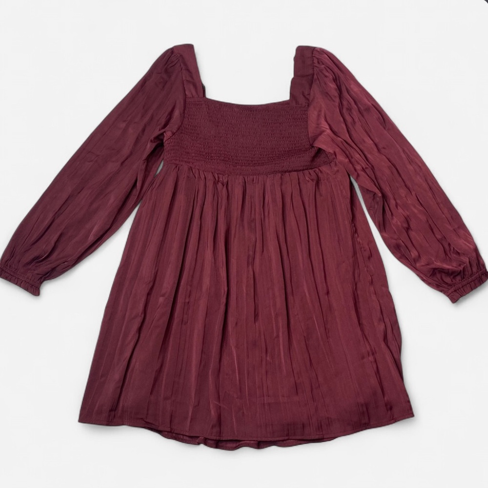 Motherhood Women’s Smocked BabyDoll Maternity Dress Burgundy Size Large - Picture 2 of 11